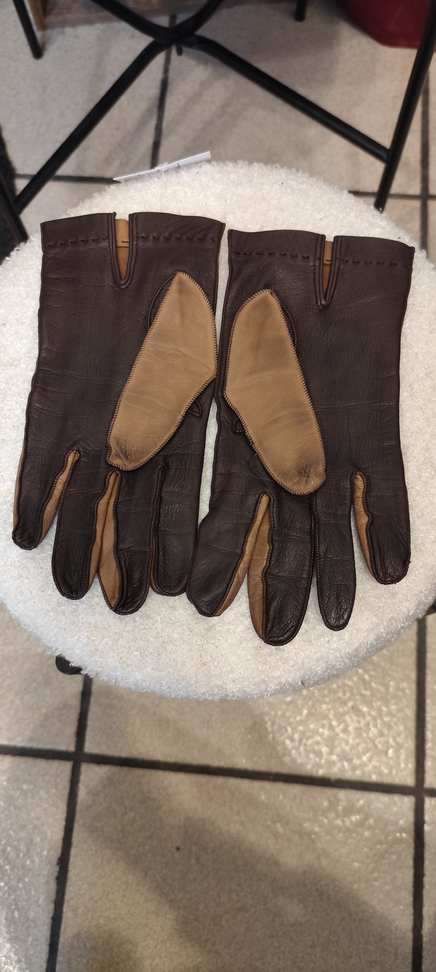 Gant en cuir bicolore