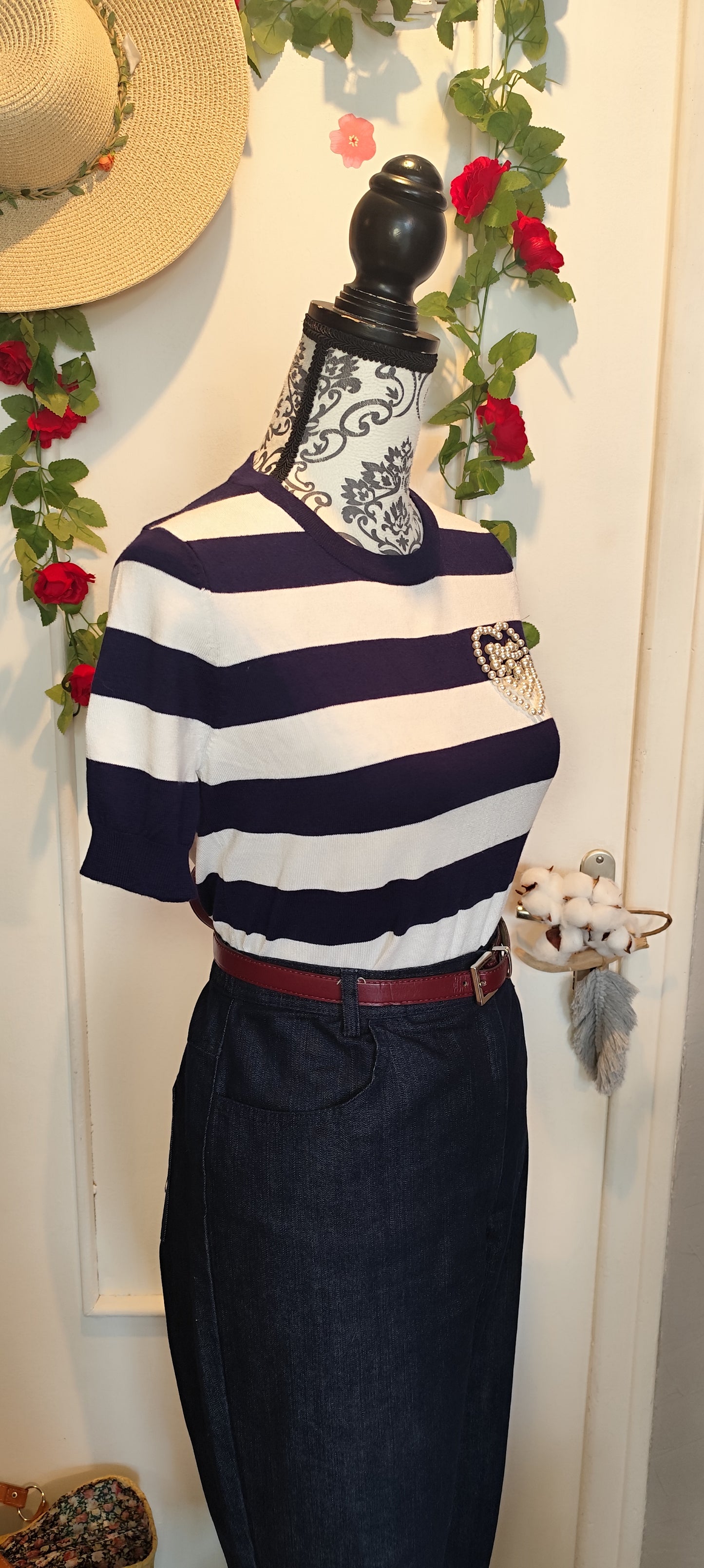 Top en maille marin