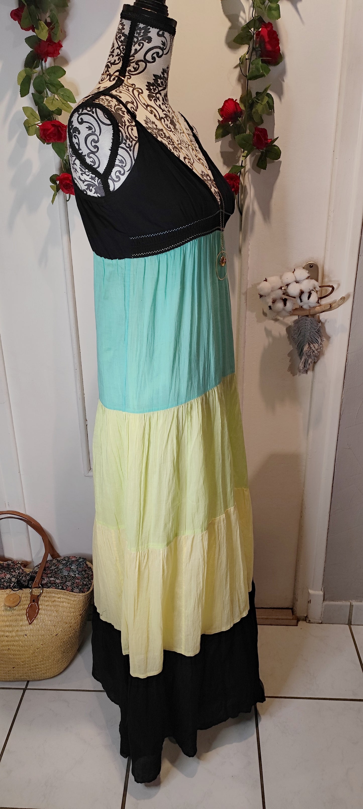 Robe longue tricolore