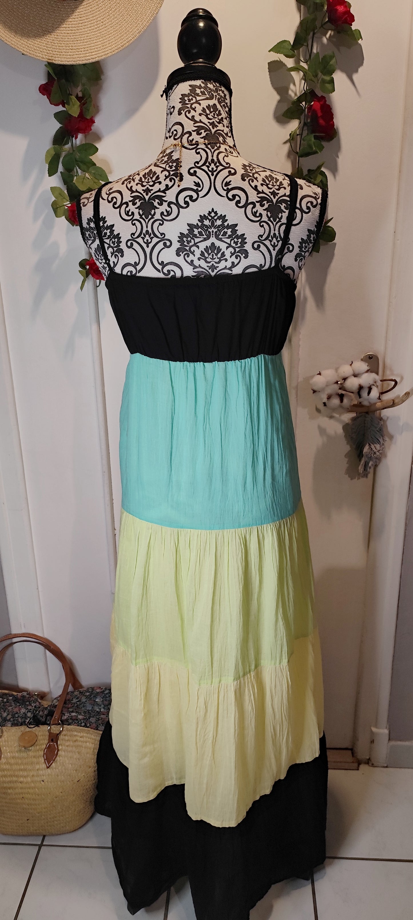Robe longue tricolore
